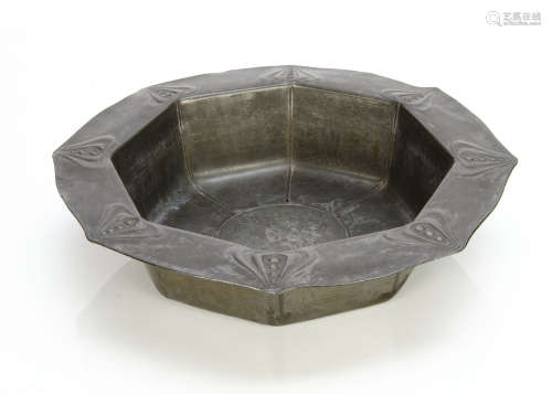 An Osiris pewter basin, Jugendstil Osiris pewter basin designed by Georg Logan 1886-1939, the