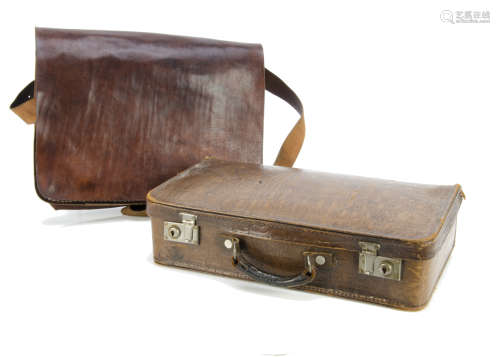 A vintage crocodile skin effect leather suitcase, with chrome fittings and leather handle, 42cm wide