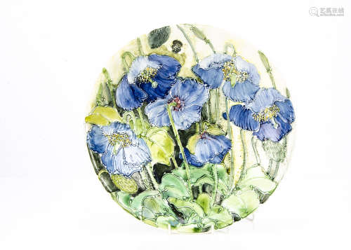 A contemporary stoneware Jonathan Cox serving dish or centrepiece, titled Mecowopsis, signed to
