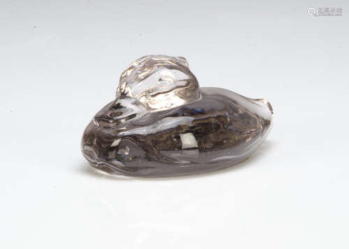 An Art Deco paperweight, the moulded glass paperweight modelled as a duck, 12cm wide x 8cm deep x