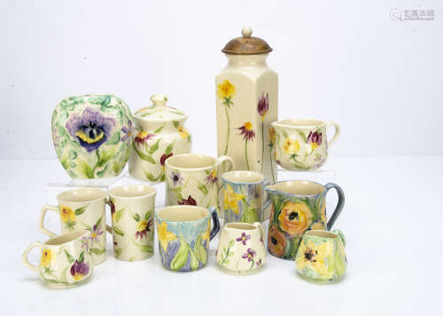 A quantity of contemporary floral decorated ceramics, by Sarah Stoker, including various mugs, jugs,