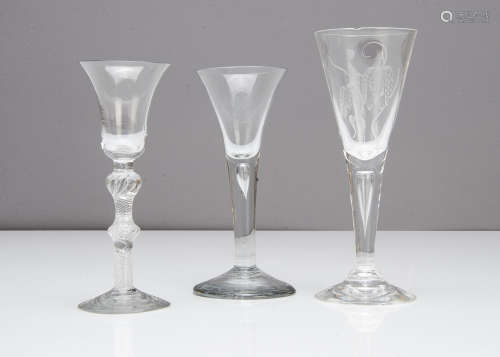 A 19th Century ale glass, of trumpet bowl with tapered stem and domed circular spreading foot,