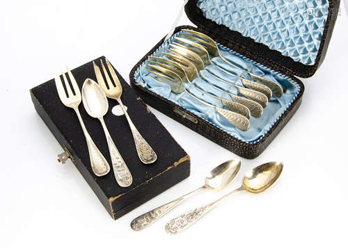 A quantity of German white metal flatware, including a set of thirteen bright cut teaspoons, some