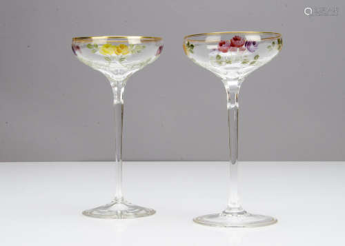 A pair of German Art Nouveau champagne bowls, in the Theresienthal style, the shallow bowls