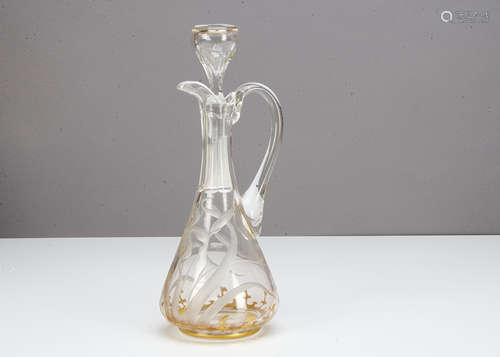 A continental Art Nouveau colourless and wheel engraved decanter and stopper, with all over iris