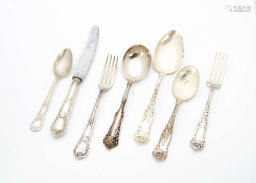 A part canteen of continental Art Nouveau silver plated flatware, comprising six tablespoons,