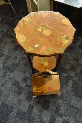 An Art Deco style plywood magazine rack, decorated with yellow and orange gerbera flowers with