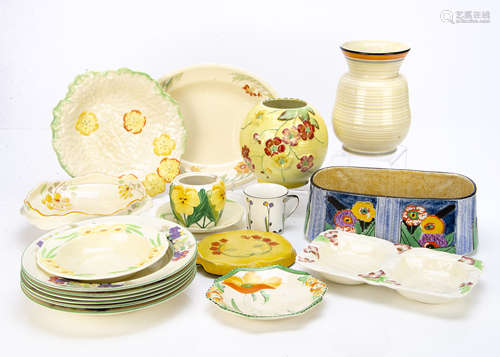 A collection of Art Deco Staffordshire pottery, including a Royal Winton Grimwades pottery planter