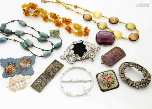 A collection of miscellaneous jewellery, comprising various necklaces, brooches, buckles and