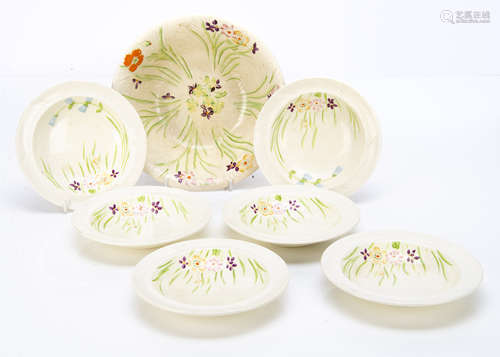 A Beswickware Art Deco fruit salad set, including a large bowl, 23cm diameter, six bowls all with