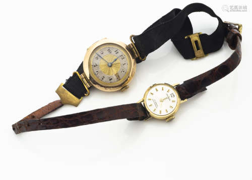 An early 20th Century 9ct gold lady's trench watch, with engine turned face, black enamel Roman