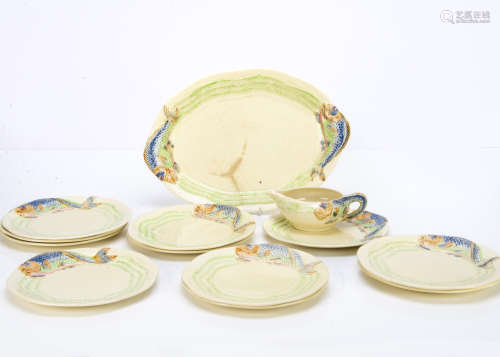 A Clarice Cliff for Newport Pottery fish service, comprising a large oval platter decorated with