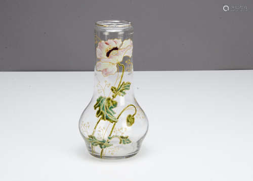 An Art Nouveau continental glass vase, the globular base supporting a straight neck with an inverted
