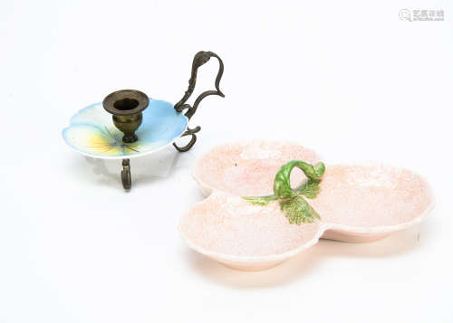 An Art Deco Falconware three division hors d'oeuvres dish, with moulded four leaf clover and