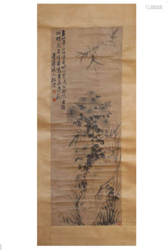A CHINESE FLOWER PAINTING SCROLL, XU WEI MARK