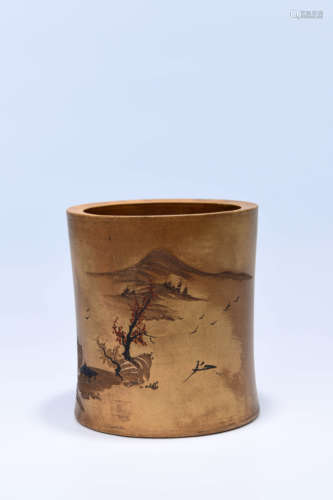 A CHINESE ZISHA BRUSH POT