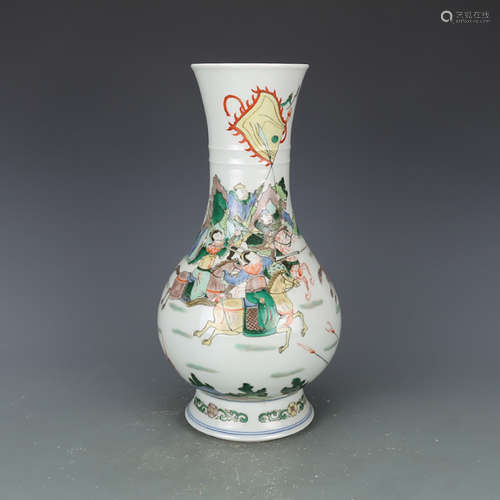 A CHINESE MULTI COLORED FIGURE PAINTED PORCELAIN VASE