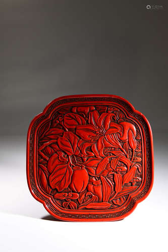 A CHINESE LOBED LACQUER TRAY