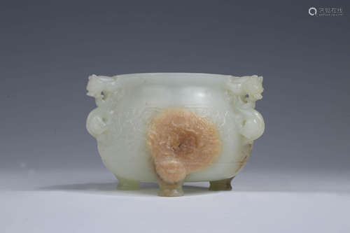 A CHINESE WHITE JADE CARVED BEAST INCENSE BURNER