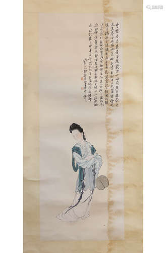 A CHINESE WOMEN PAINTING SCROLL, XU CAO MARK