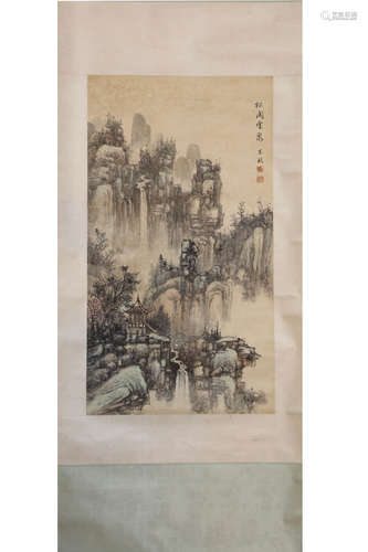 A CHINESE LANDSCAPE PAINTING SCROLL, WANG JIU MARK