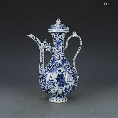 A CHINESE BLUE AND WHITE FIGURE PAINTED PORCELAIN POT