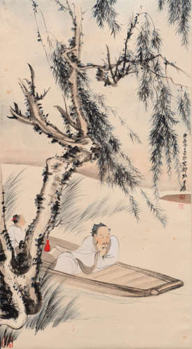 A CHINESE SCHOLAR UNDER THE WILLOW PAINTING