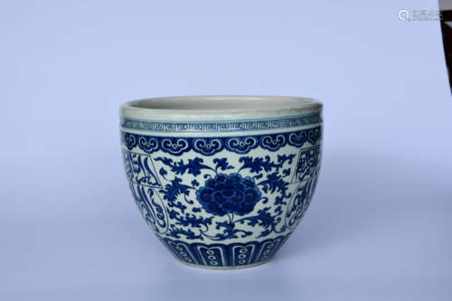 A CHINESE BLUE AND WHITE SANSKRIT PORCELAIN VAT