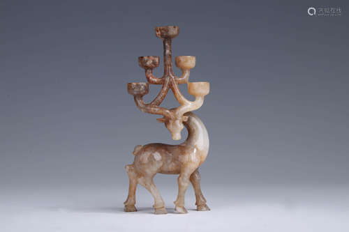 A CHINESE JADE CARVED LAMPSTAND DEER