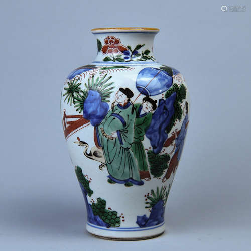 A MUTICOLOURED PLUM VASE PAINTED WITH BABIES PLAYING