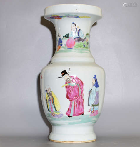 A POWDER ENAMEL BOTTLE PAINTED WITH CHARACTERS