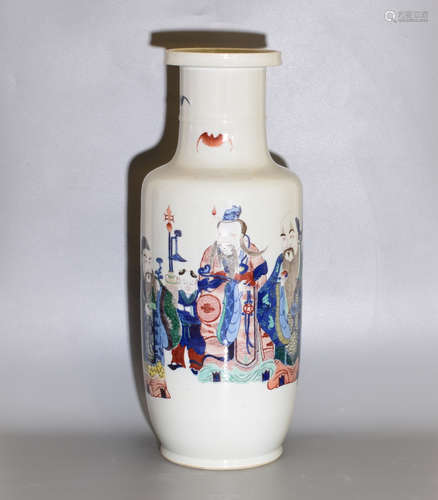 A MUTICOLOURED BOTTLE PAINTED WITH CHARACTERS