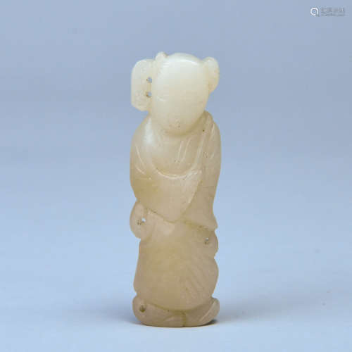 A HETIAN WHITE JADE MADAM MADE OF SEED MATERIAL