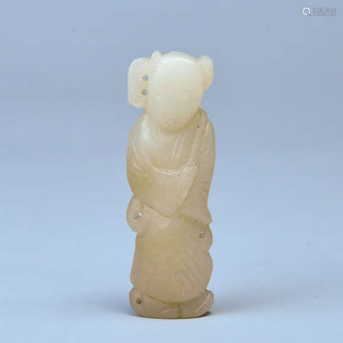 A HETIAN WHITE JADE MADAM MADE OF SEED MATERIAL