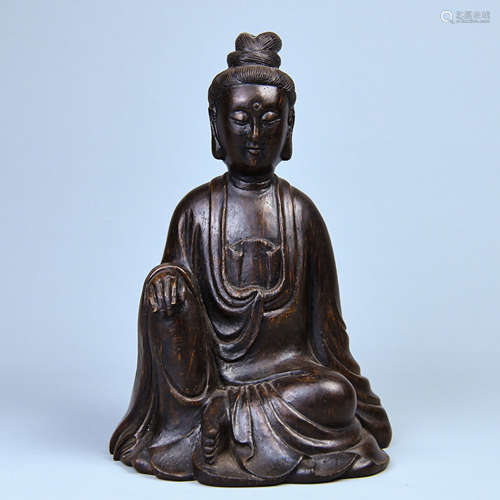 A STATUE OF GUANYIN CARWVE OF BAMBOO ROOT