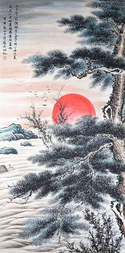 WU HUFAN         CHINESE PAINTING OF SUNRISE IN HUANGSHAN