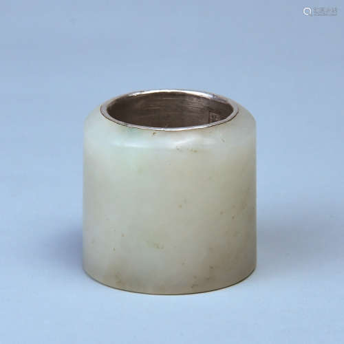 A BANZHI WITH  HETIAN WHITE JADE OUTSIDE AND SILVER INSIDE AND MADE OF SEED MATERIAL