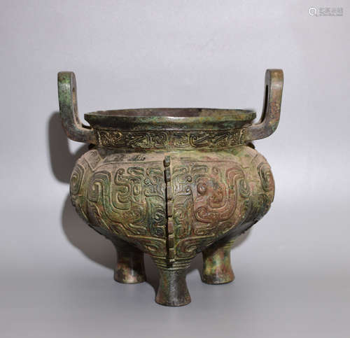 A COPPER INCENSE BURNER  WITH BEAST FACE PATTERNS