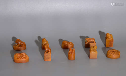 A GROUP OF 10 SHOUSHAN TIANHUANG STONE SEALS