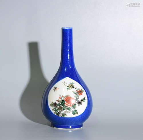 A BLUE GLAZE MUTICOLOURED FLOWER VASE