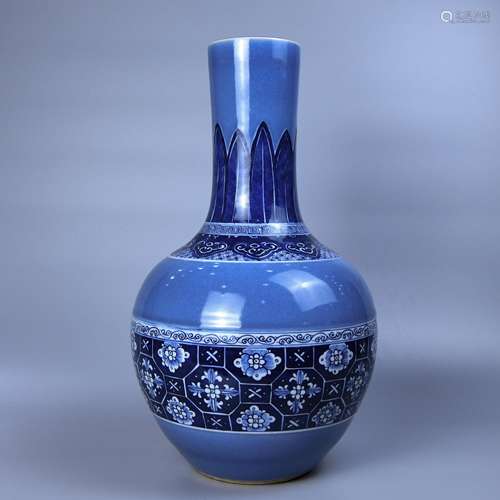 A SKY BLUE GLAZE BLUE-AND-WHITE CELESTIAL BOTTLE