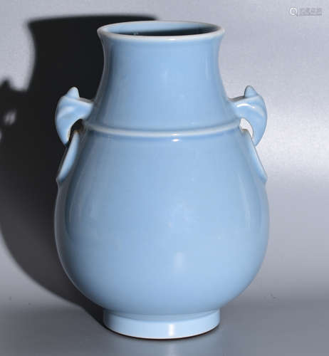 A SKY BLUE GLAZE ZUN WITH BEAST EARS