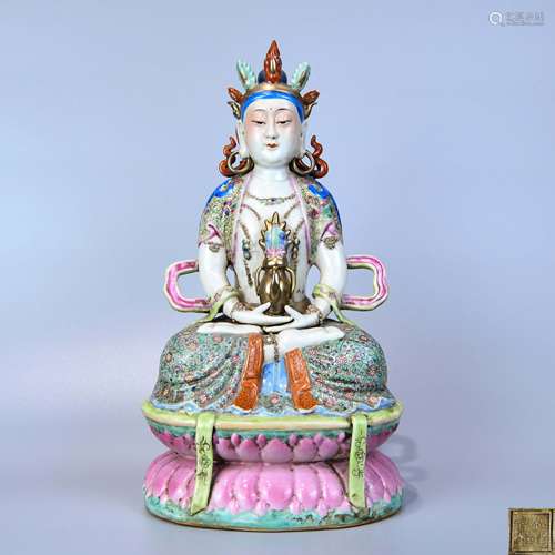 A POWDER ENAMEL GOLD PAINTING STATUE OF GUANYIN