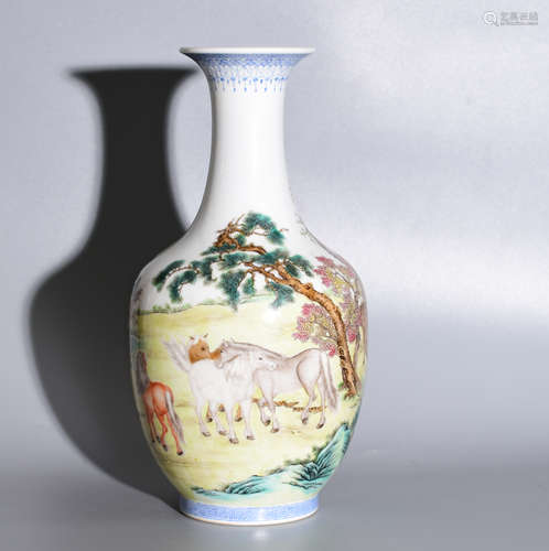 AN ENAMEL FLOWER VASE