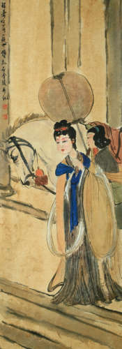 A CHINESE FIGURE PAINTING,FU BAOSHI MARK