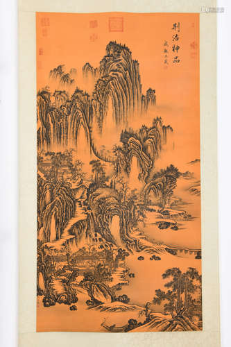 A CHINESE LANDSCAPE PAINTING SCROLL, JING HAO MARK