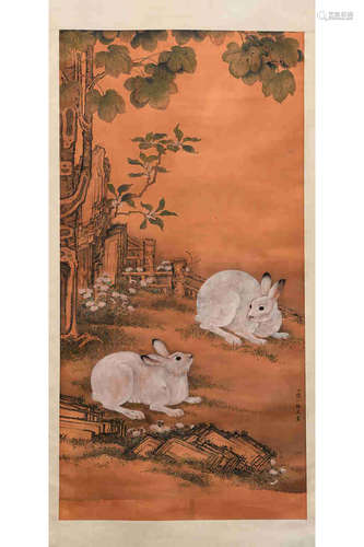 A CHINESE RABBIT PAINTING,ZOU YIGUI MARK