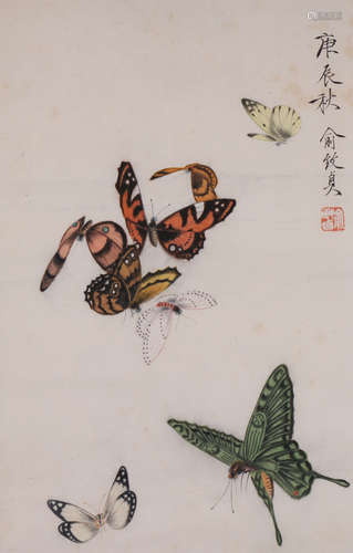 A CHINESE BUTTERFLY PAINTING，YU ZHIZHEN MARK