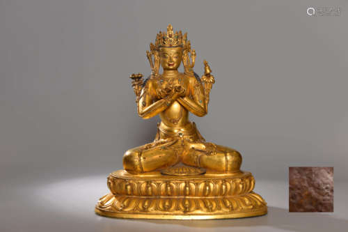 A CHINESE GILD COPPER STATUE OF VAJRA SATUO