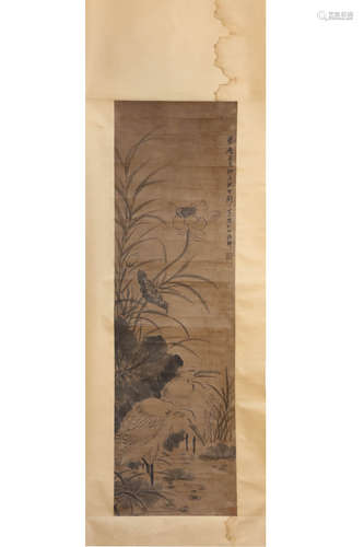 A CHINESE LOTUS PAINTING SCROLL, ZHOU WENMIAN MARK